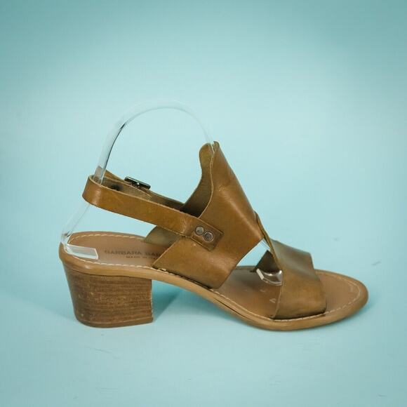 Barbara Barbieri Size 7 Brown Leather Studded Singback Stacked Block  Sandals - Picture 4 of 7